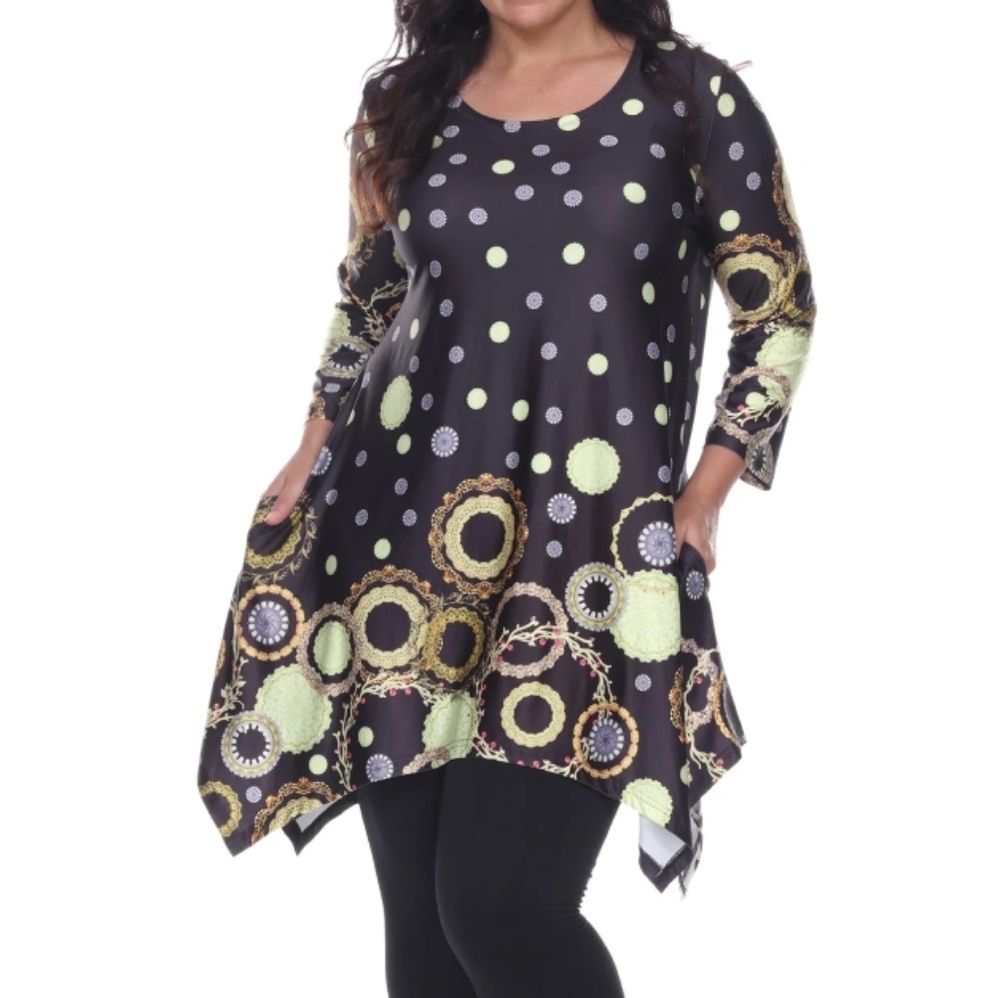 White Mark Women's Scroll Tunic Royal Dots Navy Yellow W-326